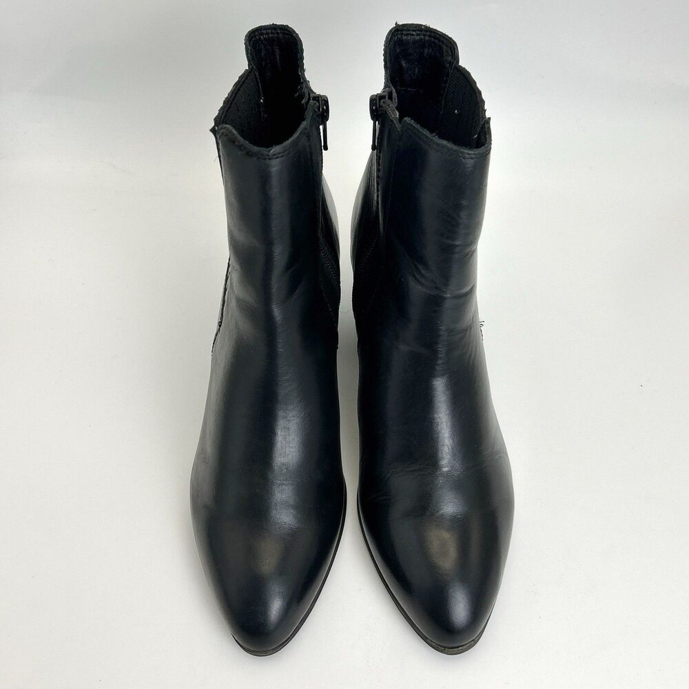 Frye Sandra Ankle Boots Womens 8 Black Leather Stretch Pull On Block Heel Bootie - Picture 3 of 7
